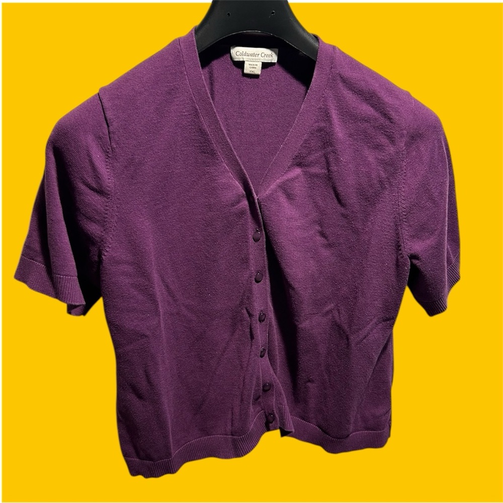 Coldwater Creek Sweater Shirt Short Sleeve Purple Cardigan Blouse - Picture 4 of 8